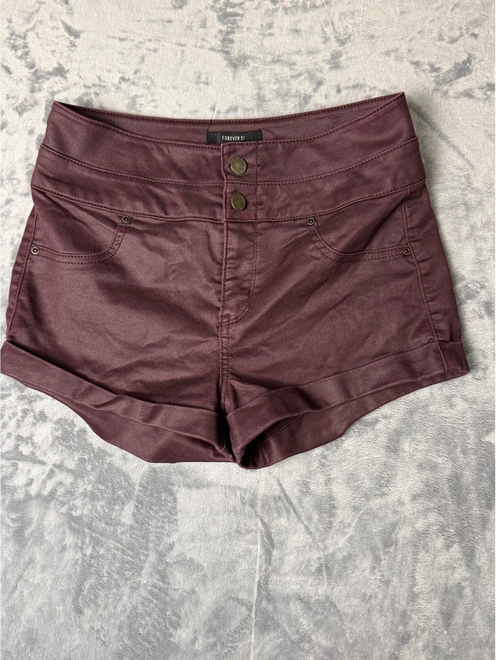 Forever 21 Burgundy Coated High Rise Shorts Size 27 Flawed